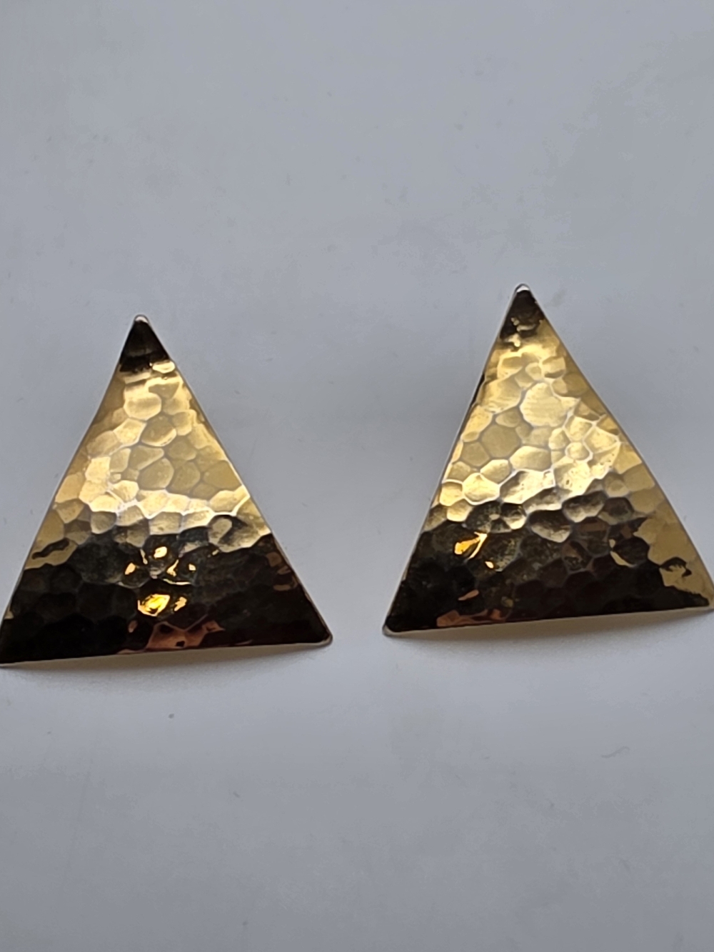 Hammered Triangle Gold Clip-On Earrings